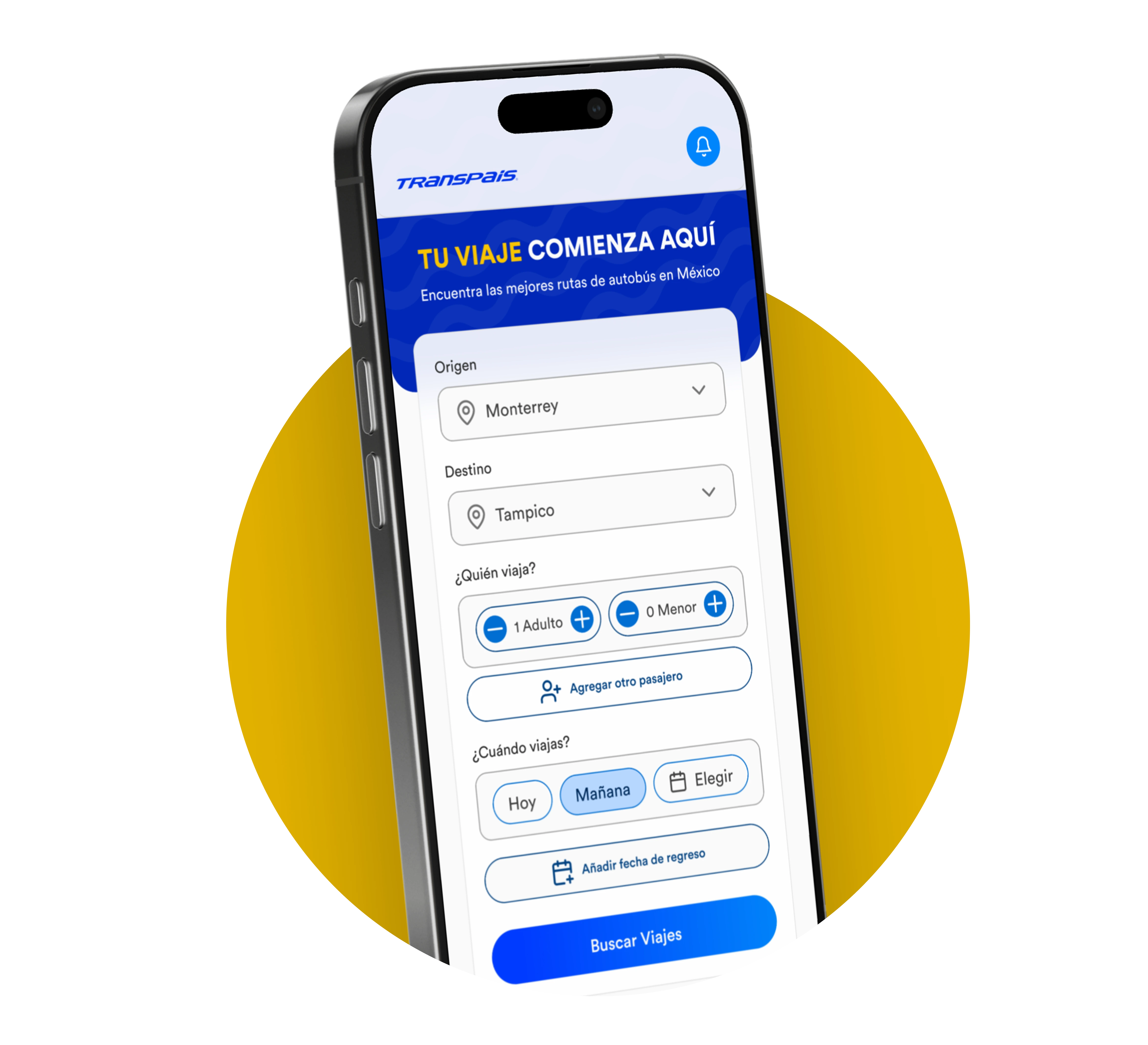Vista previa de la app móvil de Transpaís Captura de pantalla de la aplicación móvil de Transpaís